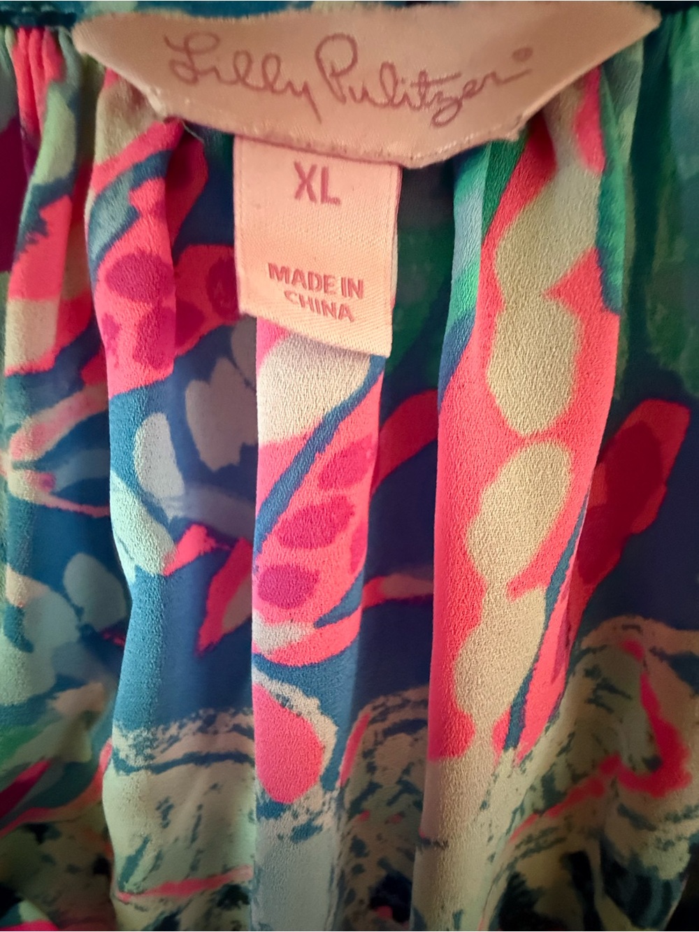 Lilly Pulitzer XL Blue Pink Tropical Peplum Blouse Ruffle Hem EUC - Picture 3 of 5